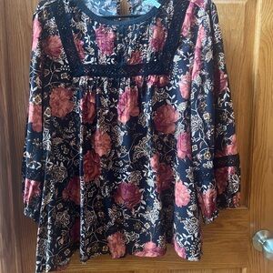 Maurices Floral Blouse - Pink and Black